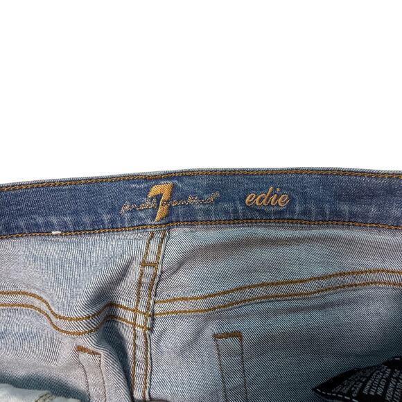 7 For All Mankind Edie High Waist Straight Leg Raw Hem Jeans Women 28 Light Wash - Picture 9 of 9
